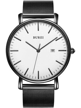 Men's Black White Classic Mesh Strap Minimalist Analog Quartz Waterproof Watch